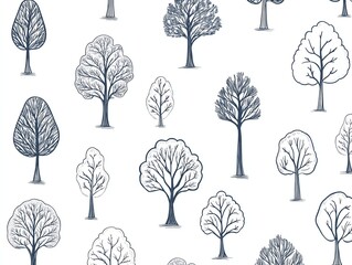 pattern Minimal style cad tree line drawing