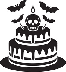 Halloween cake skull candle silhouette vector