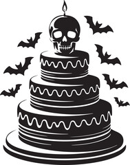 Halloween cake skull candle silhouette vector
