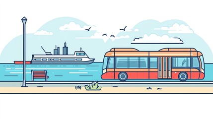 public transportation icon, trail, bus , tram, ferry