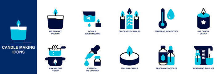 Candle Making Blue Colored Outline Icon Set