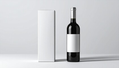 wine bottle mockup and white packaging box