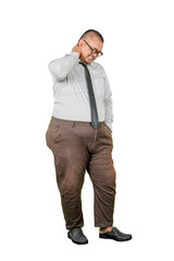 Fototapeta premium Stressed Asian Man with Neck Pain and a Laptop