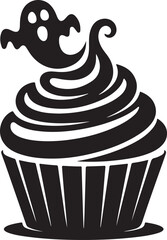 Halloween cupcake ghost frosting silhouette vector