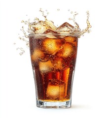 Splash of soda in glass with ice