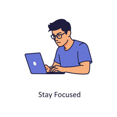 Flat vector 2D icon &mdash; Flat Vector 2D Design of Man with Glasses on Laptop Icon &mdash; Stay Focused