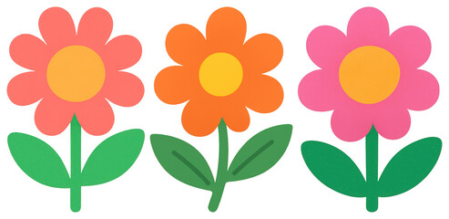 PNG Colorful paper flower cutouts, element set on transparent background