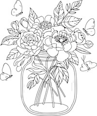 Fototapeta premium Floral Mason Jar Bouquet – Bloom Where You’re Planted Illustration
