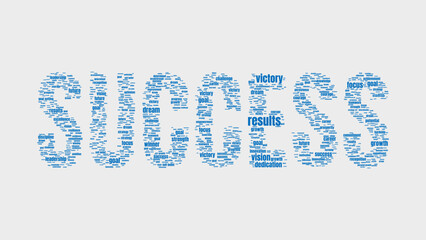 Success Word Cloud in Blue Typography on White Background