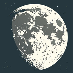 Graphic Crescent Moon with Stars Black and White Minimalist Illustration with Abstract Celestial Design