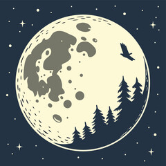 Stylized Crescent Moon with White Dots on Black Background Minimalist Night Sky Illustration with Celestial Details