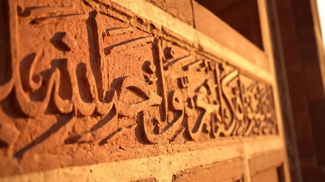 Intricate qutub minar architectural carvings ancient islamic calligraphy on red sandstone walls in delhi