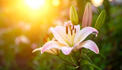 Naklejka premium Beautiful pink lily in sunlight