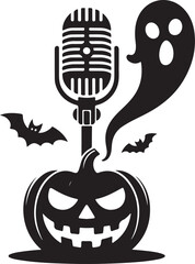 Halloween microphone ghost aura silhouette vector