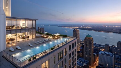 rooftop pool building architectural luxury hotel