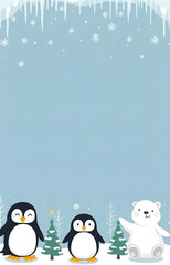 christmas card with penguins and a polar bear 