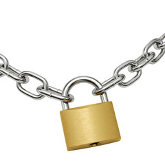 Secure a padlock on a metal chain, symbolizing security and protection against unauthorized access