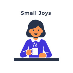 Flat Vector 2D Design of Happy Woman Coffee Icon — Small Joys