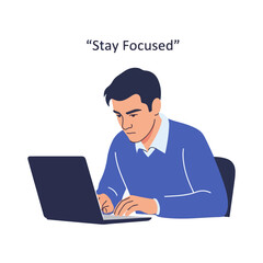Flat Vector 2D Design of Focused Man Laptop Icon — Stay Focused