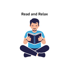 Flat Vector 2D Design of Man Reading Book Icon — Read and Relax