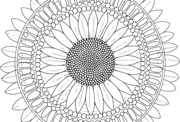 Ornamental Sunflower Mandala with Floral Vines – Coloring Page Design