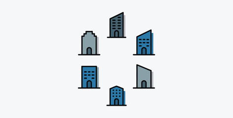 Buildings icon vector illustration with office tower block designs isolated