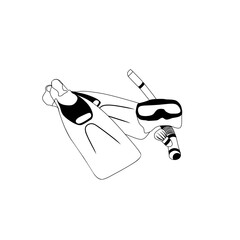 minimalist hand drawn set scuba diving gear line art vector  © YM