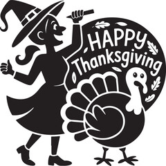 Halloween Thanksgiving teacher witch hat silhouette vector