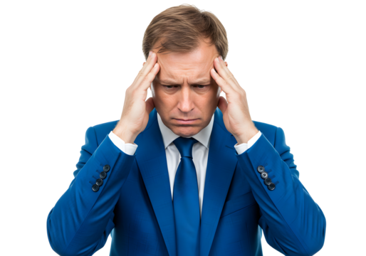 Stressed businessman clutching his head, overwhelmed with work and deadlines, displaying frustration