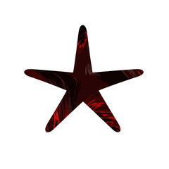A dark red and black marbled five-pointed star on a clean white background, an abstract graphic design element.