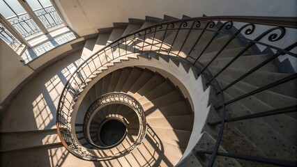 Fototapeta premium spiral staircase inside a building- seen from above