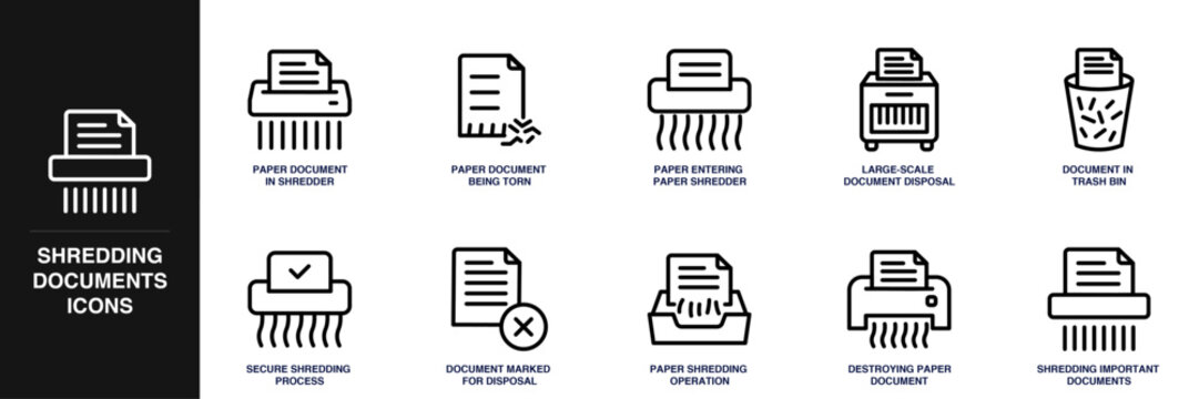 Shredding Documents Line Icon Set