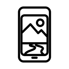Mobile Device Taking Picture Line Icon of Landscape Photography Icon Set