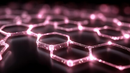 Abstract Pink Hexagon Network, Glowing Connections