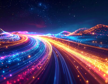 Abstract cosmic highway.  Vibrant light trails
