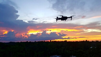 Drone Flying at Sunset.