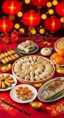 Festive Assortment of Chinese New Year Dumplings and Dishes Still Life