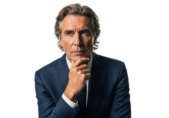 Thoughtful businessman in suit portrait png image for design projects and marketing materials isolated on transparent background