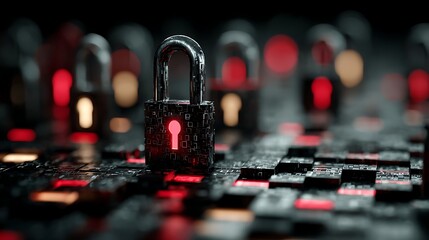 Cyber Security: Padlocks on Digital Circuit Board