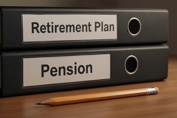 Life insurance retirement planning future financial. Documents for retirement and pension planning on a desk with a pencil.