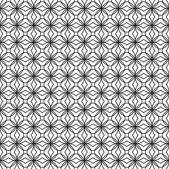 Seamless geometric pattern with repeating star-like floral motifs in a monochrome black and white design