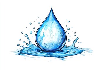 Blue water drop with splash