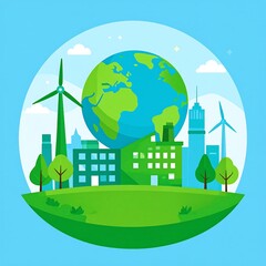 Naklejka premium Sustainable city, Earth, and wind power