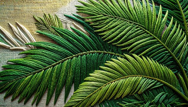 “Seni menyulam daun palem dengan benang hijau tebal.” - Powered by Adobe