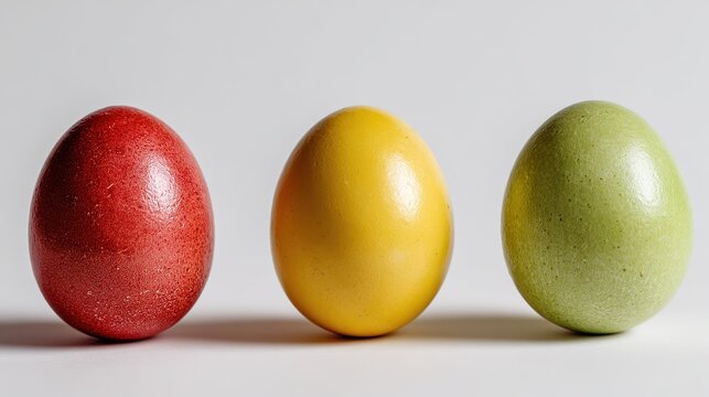 Smooth Glossy Easter Eggs in Red, Yellow, Green