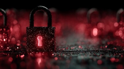 Cyber Security: Padlocks and Red Glimmering Lights
