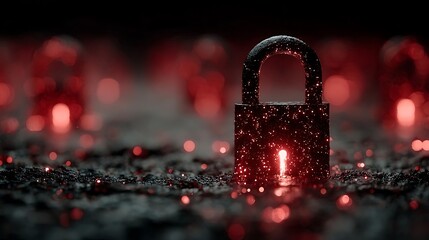 Cyber Security: Padlock and Red Glowing Lights