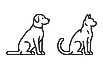 Line drawing of a dog and a cat sitting side by side