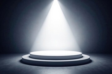 Obraz premium Bright white stage, single spotlight illuminates center , theater, white, blank