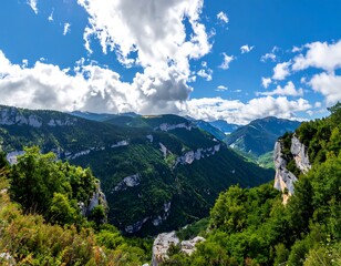 Panoramic mountain valley vista